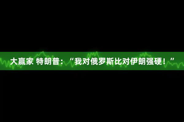 大赢家 特朗普：“我对俄罗斯比对伊朗强硬！”